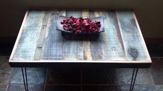 Barnwood Coffee Table - Industrial Furniture - Modern Reclaimed Upcycled Rustic Wood with Vintage Steel Iron Hairpin Legs - OOAK