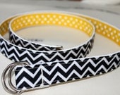 Ladies Belt Reversible Black Chevron and Yellow Dot