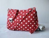 Red and White Polka Dot  Midi Messenger  Bag  Wirstlet and  Shoulder Adjustable strap Zipper Closure Mothers Day Gift