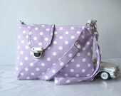 Lilac  and White Polka Dot  Midi Messenger  Bag  Wirstlet and  shoulder Adjustable strap Zipper Closure