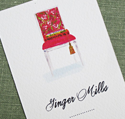 Personalized business card with Magenta Chair, Books and Tassel - Set of 50