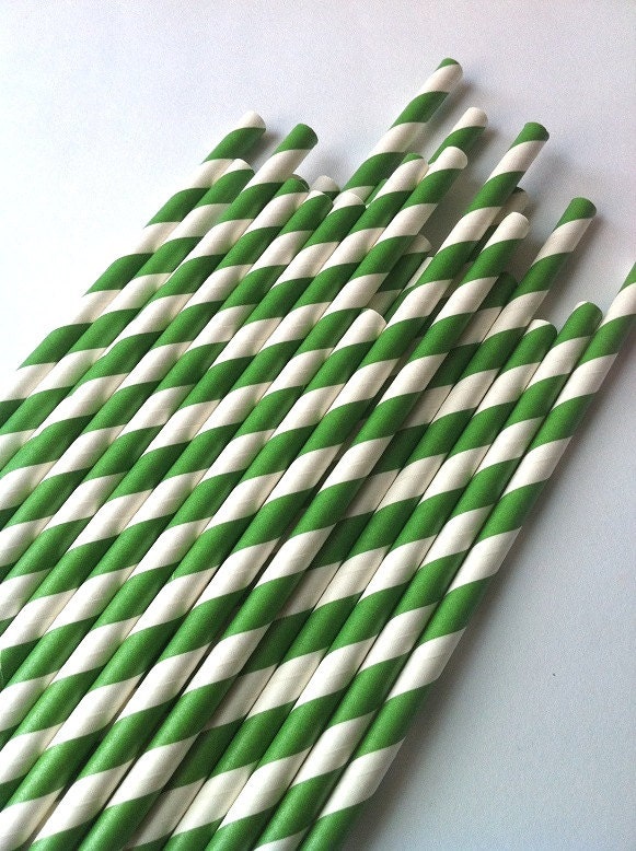 25 Paper Straws - Green Stripe (S07) with free printable DIY Toppers