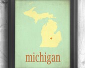 Michigan poster typographic print map art state poster wall sign choose your color - 11x14 Typography
