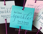 Sparkler Tags - Let Love Sparkle - Wedding Favor Tags Script Custom with Names and Date - Sparklers Tiffany Blue, Pink (Set of 150) SS01