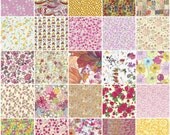 36 Liberty print yellow, orange and pink charm squares, 5" patchwork squares