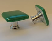 Set of 2 Fused Glass Knobs - Jade Colored Cabinet Knobs Pulls - Hardware Fixture Home Decor Kitchen Bathroom