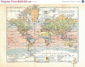 Vintage World  Climate  Map 1920s Sea Temperatures to Frame