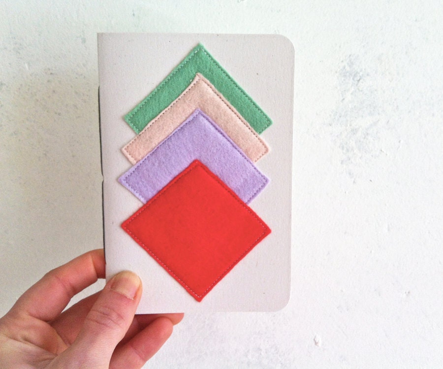 A6 Notebook hand bound with stitched felt motif / Diamond Notebook 02