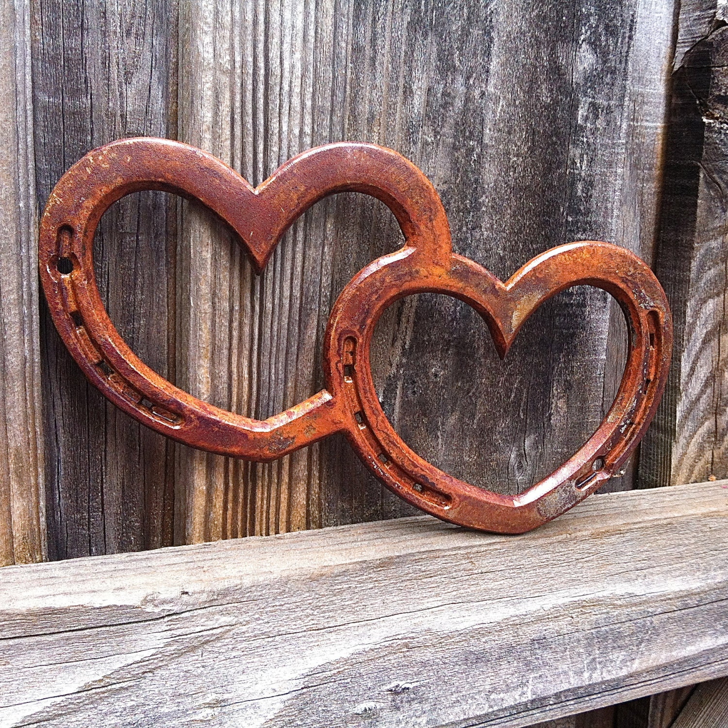 Double HORSESHOE heart, art that lies flat on wall.  Any color. MADE to ORDER