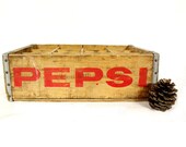 Vintage PEPSI Wood Crate Shelf Box with Metal Straps.
