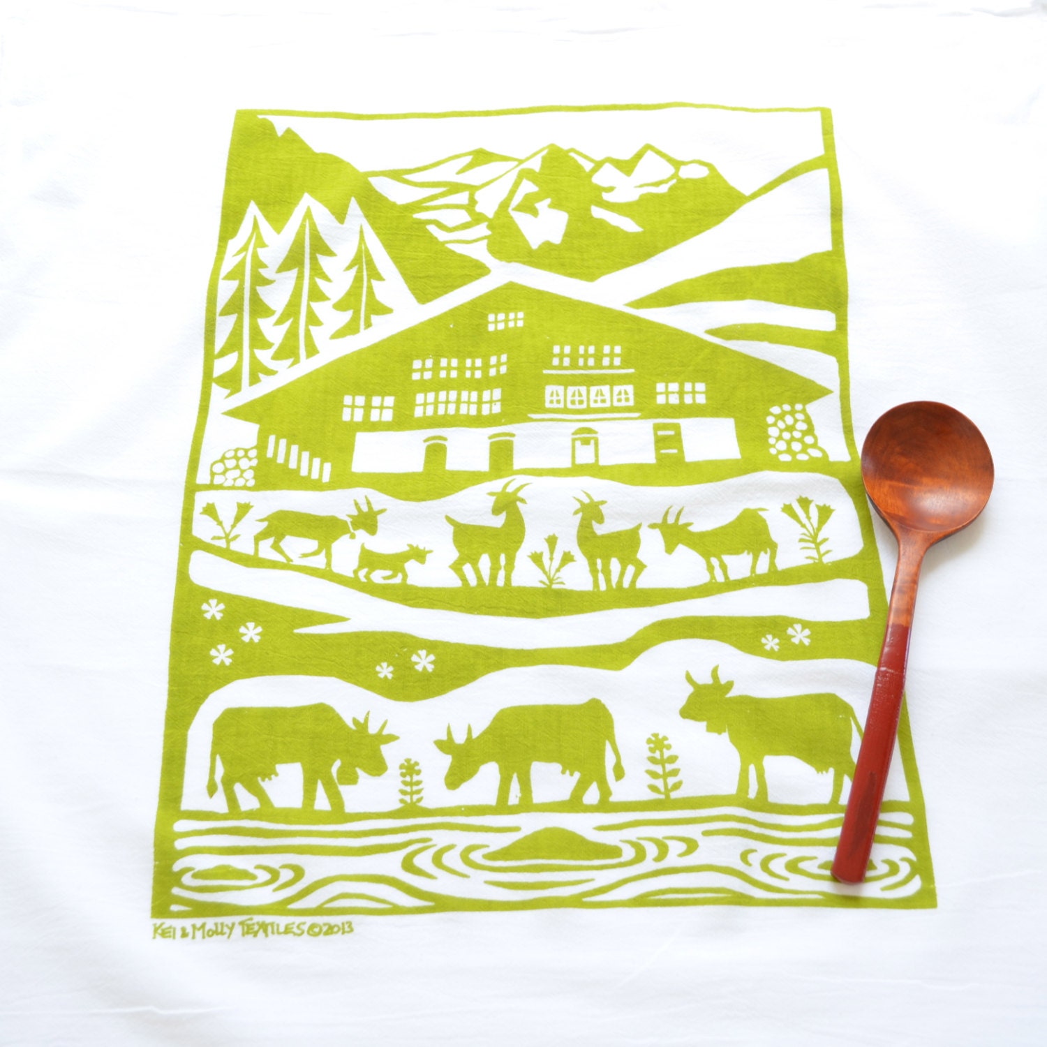 Flour Sack Dish Towel - Alps: Green or Steel Blue