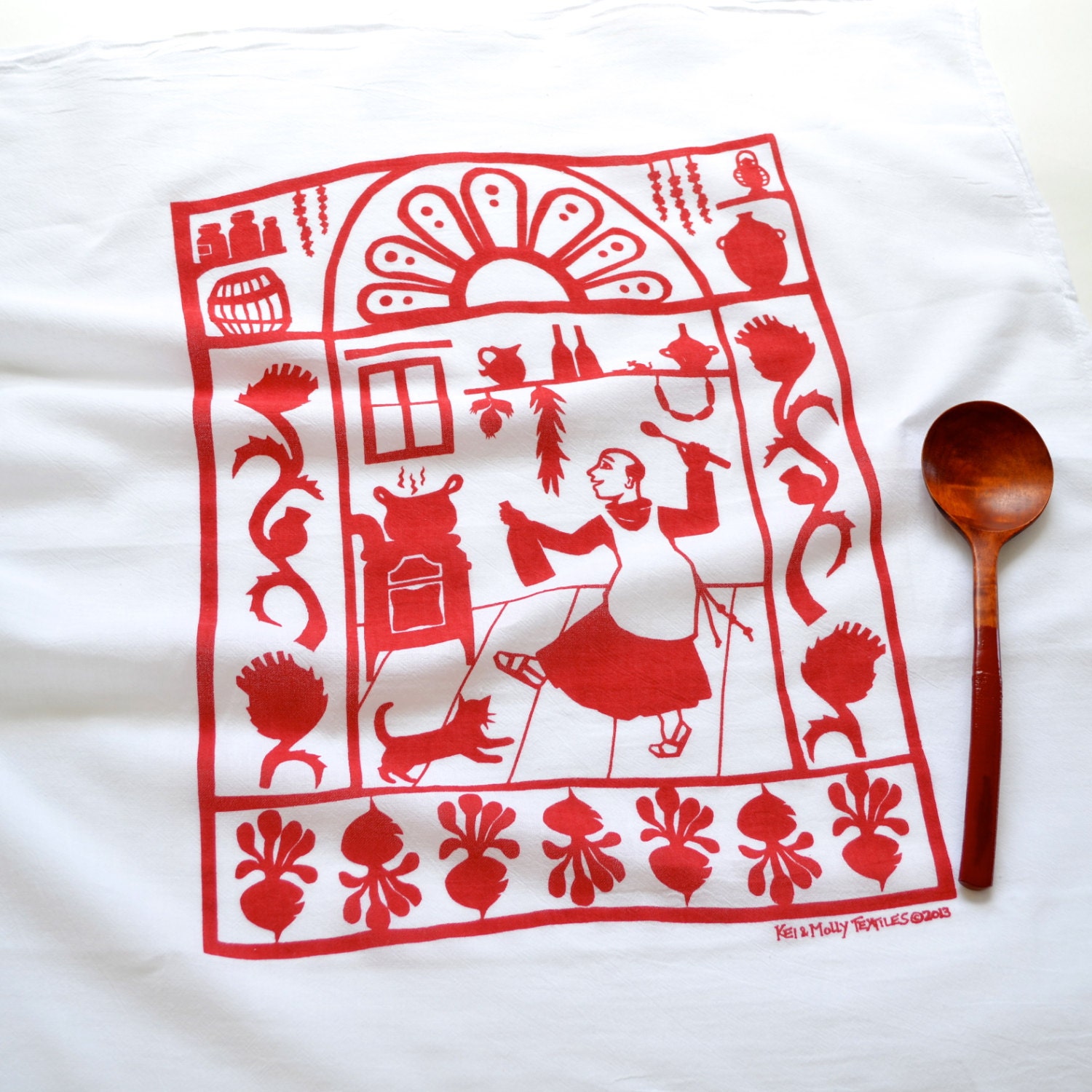 Flour Sack Dish Towel - San Pascual: Red or Purple