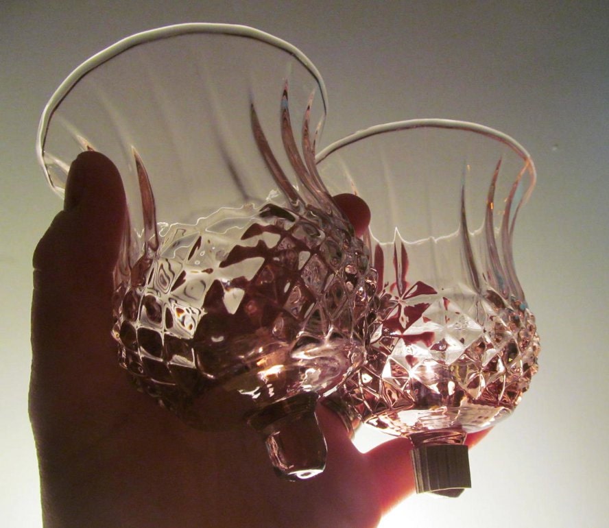 Pressed Glass Peg Light Candle Holders Rose Colored Home Decor Set of 2