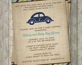 VW beetle baby shower invitation, Volkswagen Car theme, digital, printable file, customizable colors