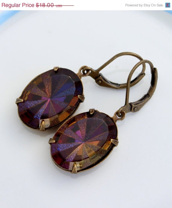Summer Sale: Oval Heliotrope estate style drop earrings