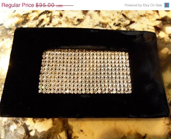 Vintage Rhinestone Clutch Black Velvet Beauty Classy Collectible Old Hollywood Glam Purse Rockabilly Handbag Mad Men Mod 1950's 1960's