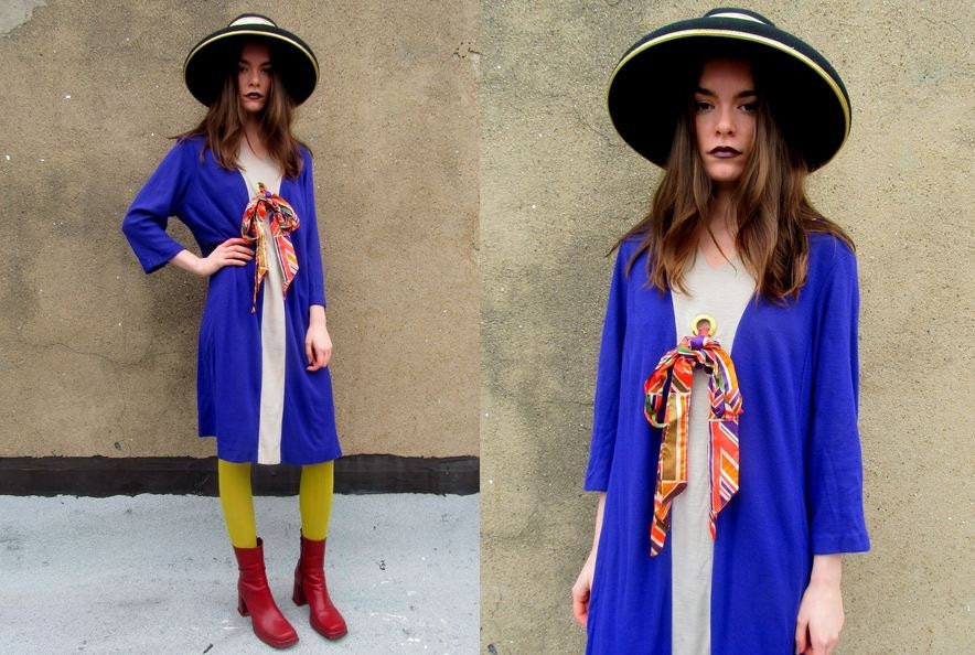 Purple Mod Color Block 60's Scarf Bohemian Hippie Dress