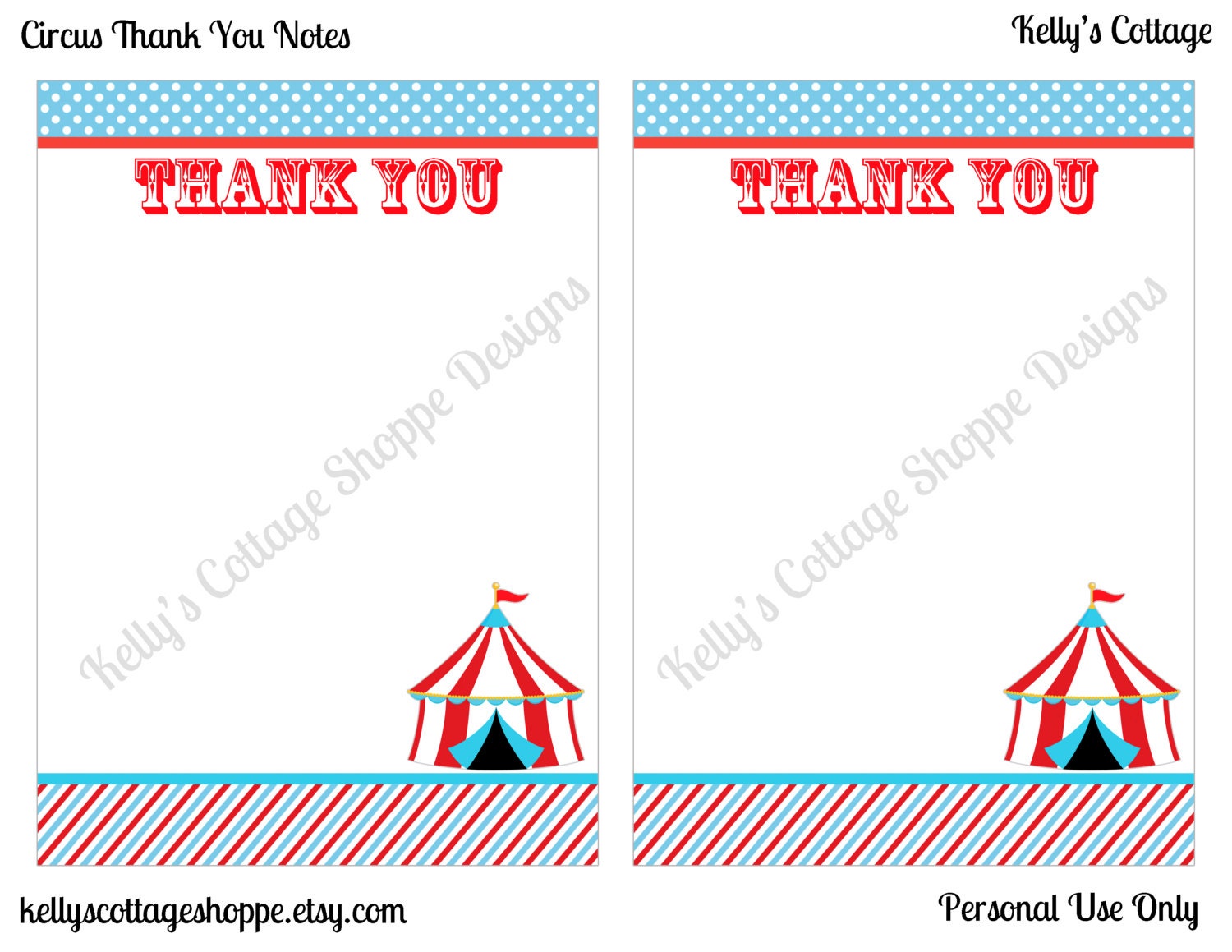 Instant Download Circus Birthday Party Thank You Notes (5x7) Il_170x135