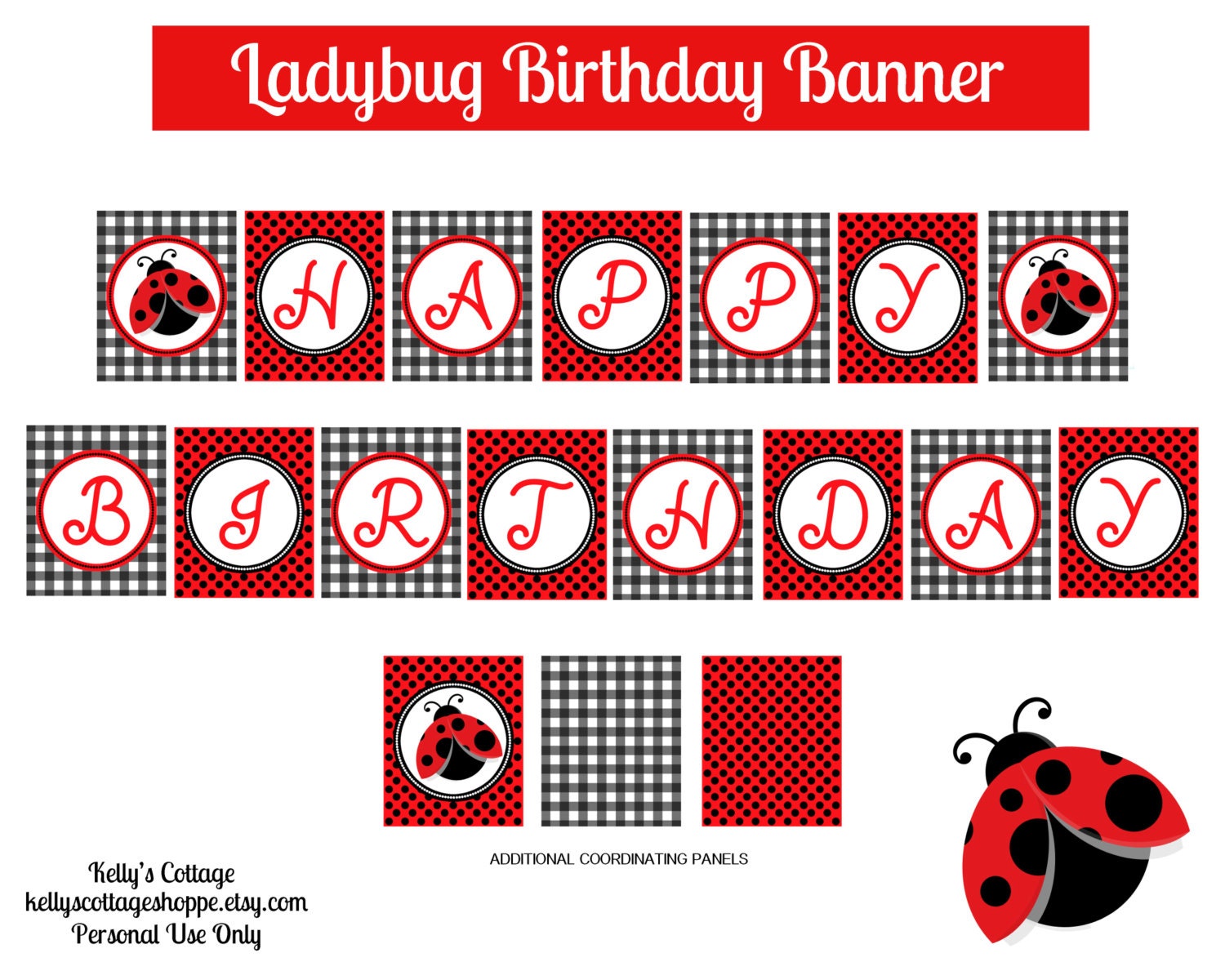 Instant Download, Printable Ladybug Birthday Banner