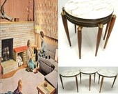 Vintage Mid Century Modern Walnut marble laminate Three Nesting Tables