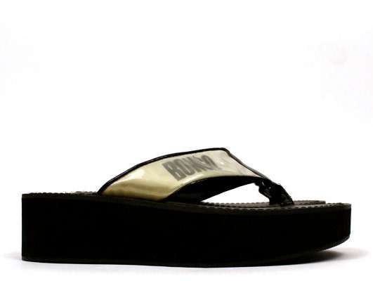 1980s-90s  Holographic Monster Platform CLuB KiD SLip On Sandal FLip FLOP // Vintage BONGO JEans SHoes  SIZE 6 // 7