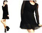 Vintage 90s LBD Micro Mesh Body Con Long Sleeve S
