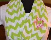 Monogrammed Chevron Lime Green & White Chevron Infinity Scarf Knit Jersey