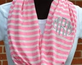 Monogrammed Infinity Scarf Pink and White Stripe Knit Jersey