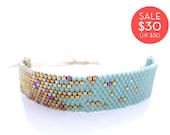 Mint Beaded Bracelet, Blue Stardust Bracelet, Adjustable Bracelet, Pixel Effect Bracelet, OOAK Handmade by JeannieRichard