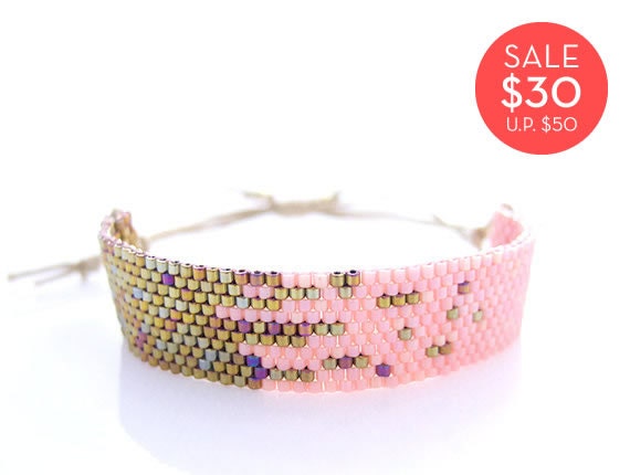 Coral Pink Bracelet, Pink Beaded Bracelet, Adjustable Bracelet, Stardust Bracelet, OOAK Handmade by JeannieRichard