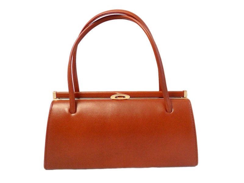 Vintage, Amber Brown Leather Purse, 50's Bag, Handbag, Mad Men Bag