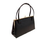 Vintage, Black Leather Purse, 50's Bag, Handbag, Mad Men Bag