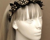 Cyber Flower headband - Black and Silver PVC tiara