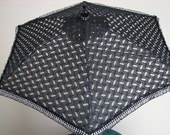 VICTORIAN PARASOL in Black Embroidered Lace Embellished with Diamond Mesh Trim on a Ruffle