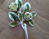 Vintage Italian tole ware white rose wall hook shabby cottage decor