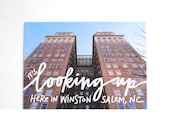 SALE Hand Lettered Postcard, Winston Salem, North Carolina, Nissan Building, City Photography, WSNC, Modern Calligraphy, Single