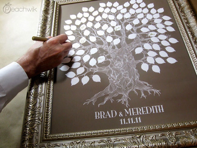 Guest Book Alternative - The Oakwik - A Peachwik Interactive Art Print - 100 guest sign in - Wedding Oak Tree Rustic Guest book Print