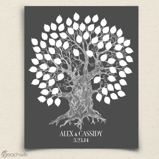 Wedding Guest Book Alternative - Oakwik Guest Book - Peachwik Interactive Art Print - 75 guest sign in - Wedding Oak Tree Rustic Guestbook