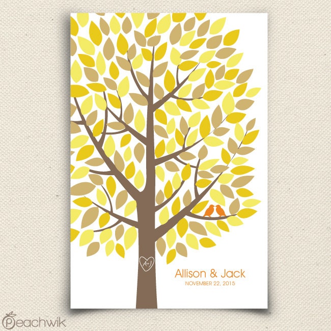 Wedding Guest Book Tree - The Wishwik Multi Wedding Guestbook Tree - A Peachwik Print - 150 guest sign in - Yellow Guestbook Alternative