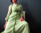 60s French Empire Line Mint Green Chiffon Maxi Dress Small, Union Made, Prom, Wedding