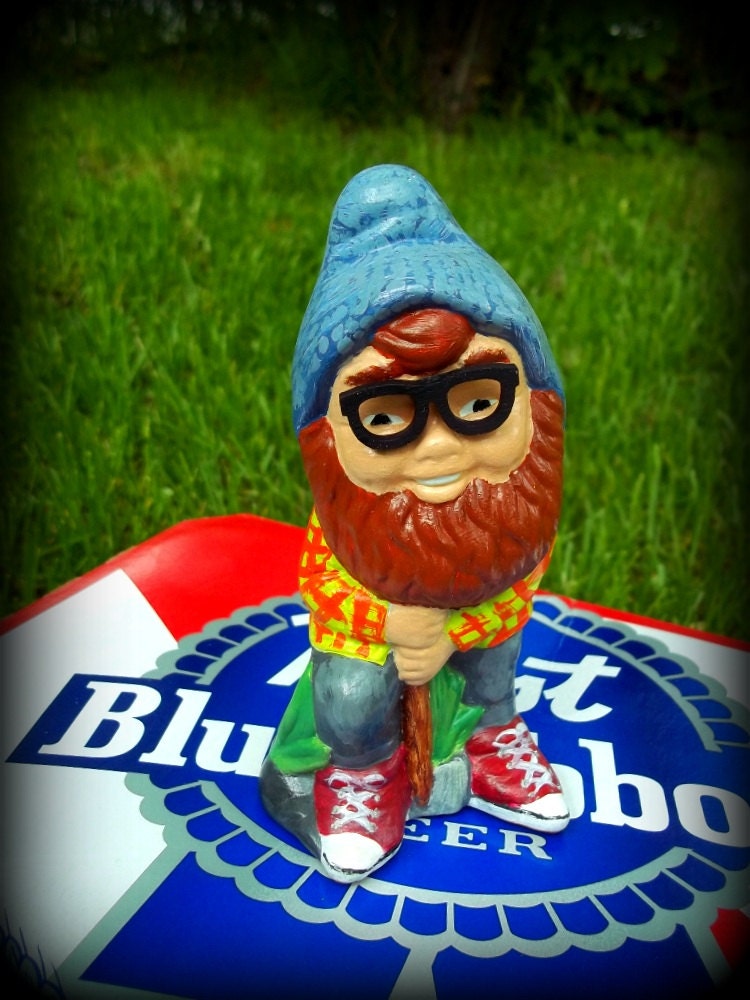 Hipster Garden Gnome - Upcycled Figurine