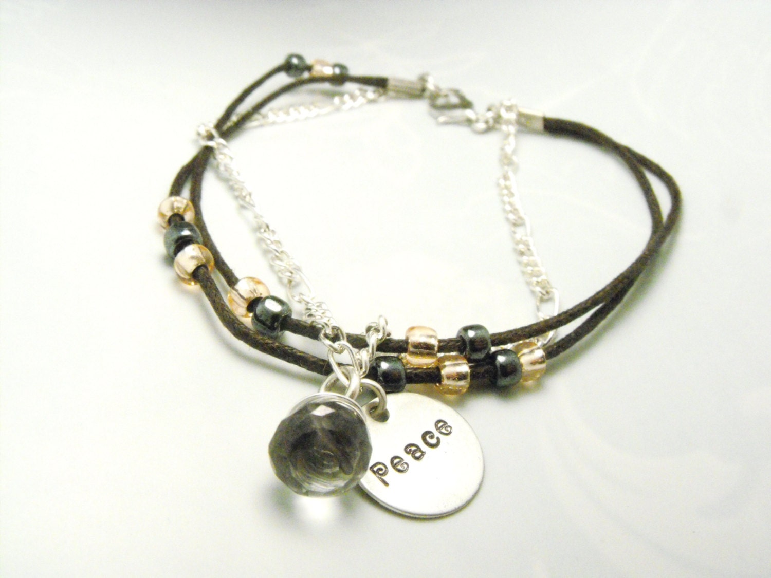 Hand Stamped Peace 3 Strand Bracelet