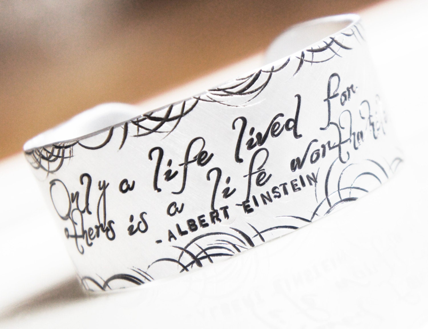 Personalized Quote Cuff Bracelet Hand Stamped Custom Lyrics Saying Textured Aluminum Silver Bangle Bracelet