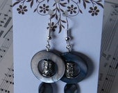 Black Blue Mother of Pearl Silver Tube Bead Accents Handmade Beaded Earrings