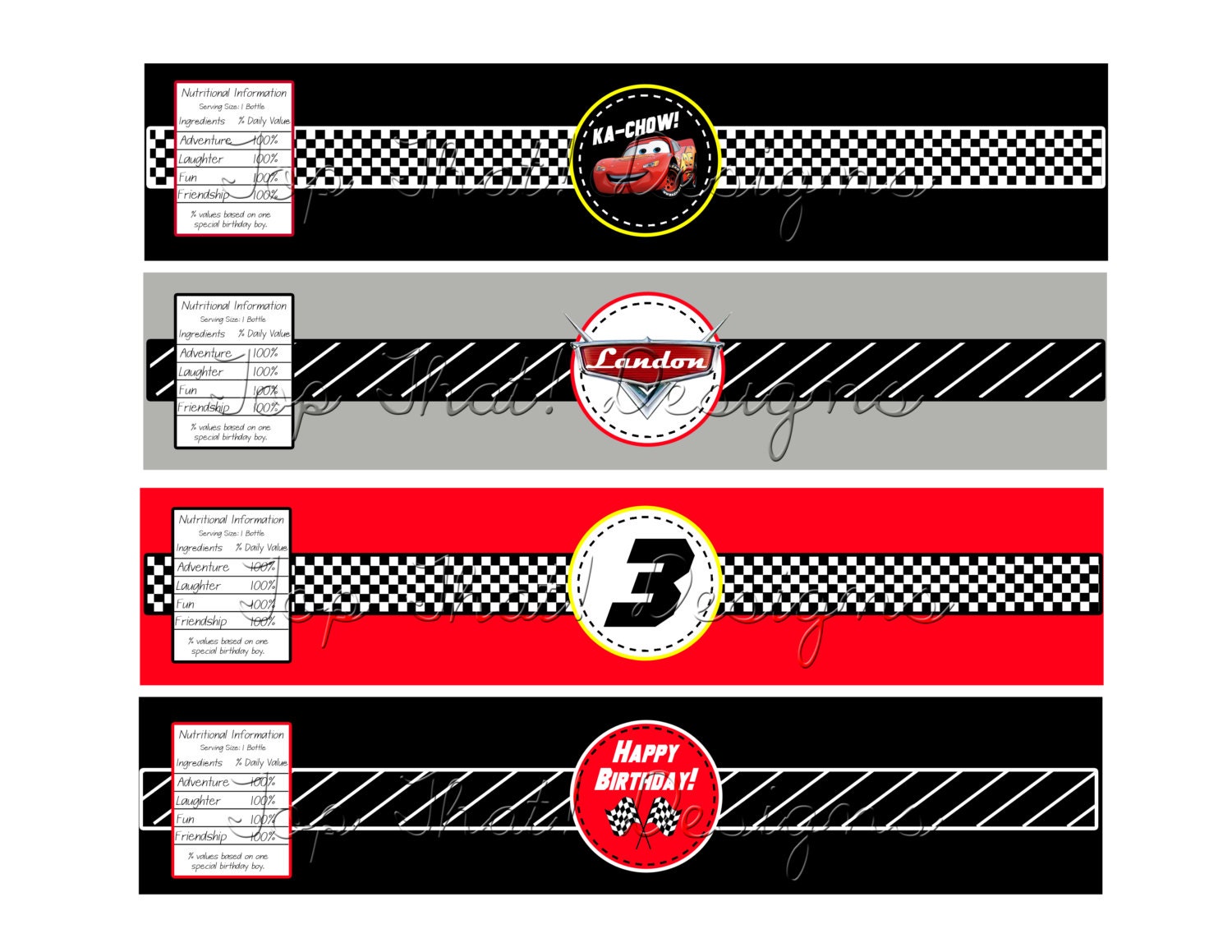 Cars Themed Water Bottle Labels- Printable