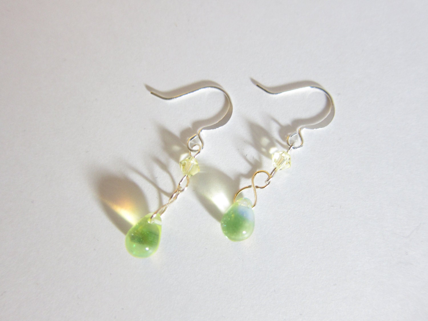 Swarovski Crystal Jonquil Lime Green Yellow AB Teardrop Dangle Earrings