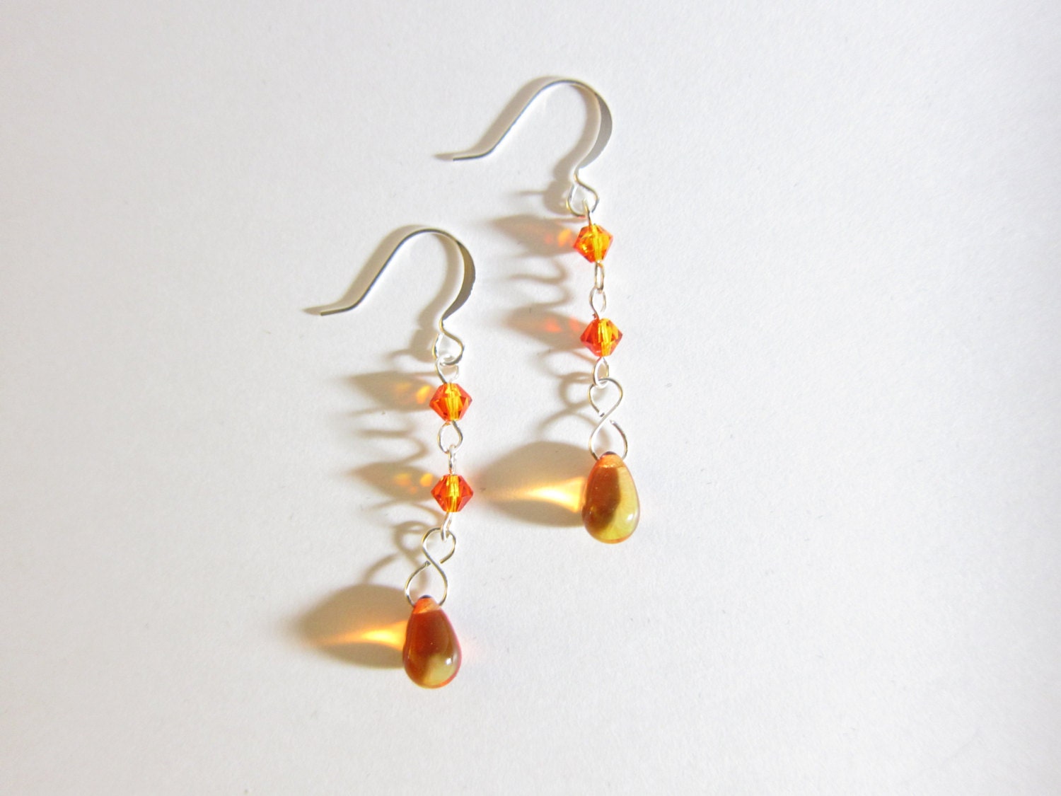Swarovski Crystal Fire Opal Teardrop Dangle Earrings