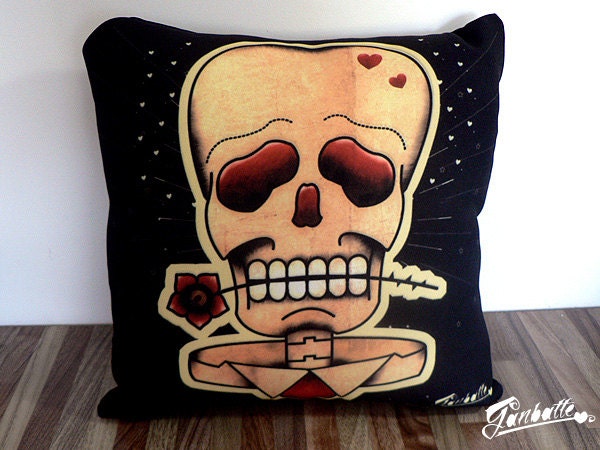 Boy Calaca Pillow - Sugar Skull Day of the Dead - by Ganbatte - Dia de los muertos - 11.8 x 11.8 in