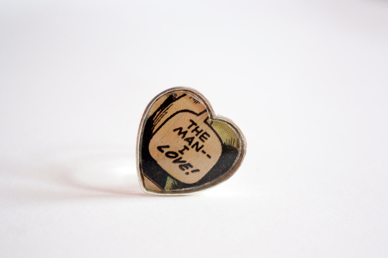 THE MAN I LOVE Recycled vintage comic book heart ring