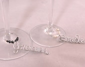 Bride and Groom Themed Wine Charms, Set of 2, Custom Charm, Personalized wine Glass Charm